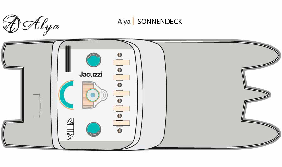 Sonnendeck und Oberdeck - Alya Luxuskatamaran